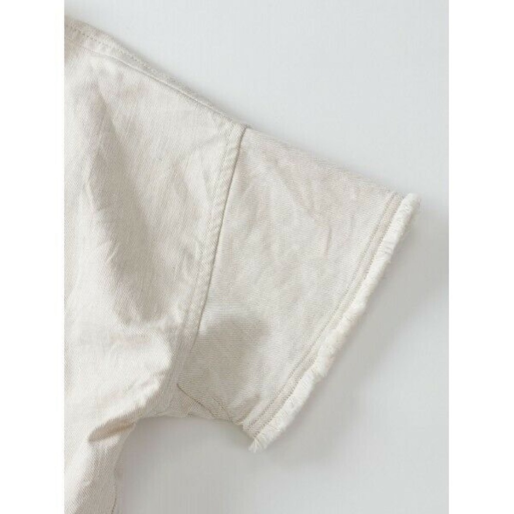 45R by 45RPM Japanese Cotton Linen Denim Frayed Hem Oversized Top in Beige - Picture 6 of 12